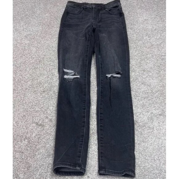 American Eagle Outfitters High Rise Jegging Jean Women's Black Distressed Size 2 - Picture 1 of 9